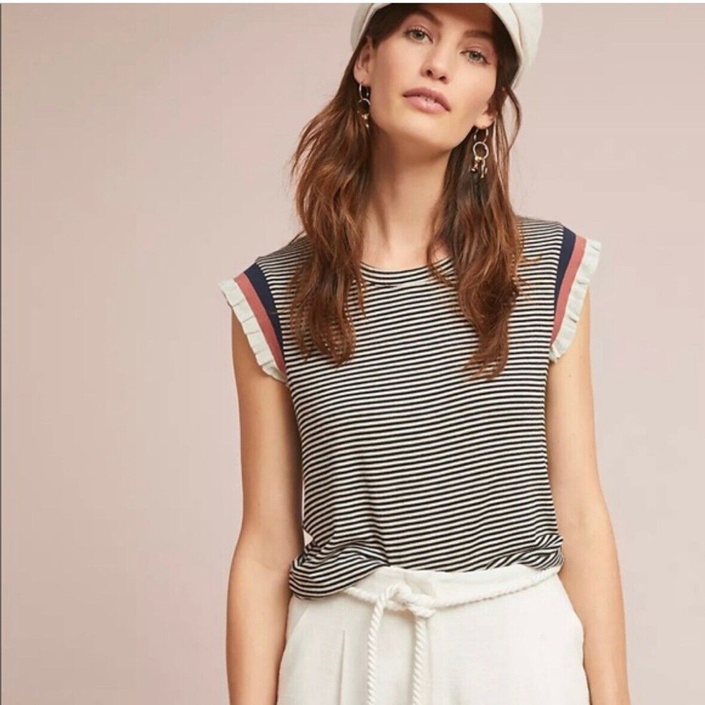 Dolan Striped Short Sleeve Tee with Red and Blue Accents